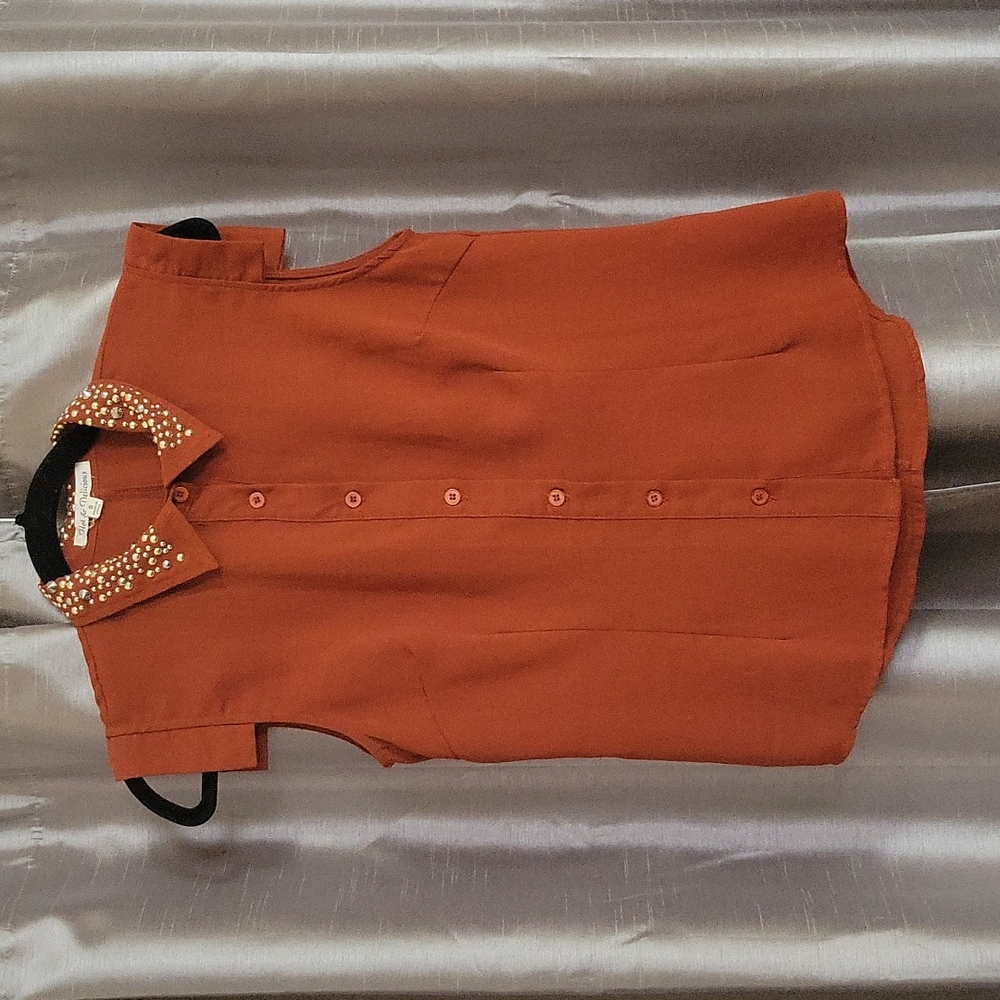 Copper Muscle Blouse with Gold Studded Collar, Size SM